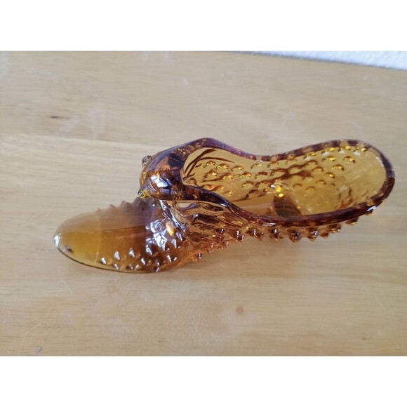 Fenton Glass Shoe Slipper Amber Hobnail Unmarked - Picture 3 of 4